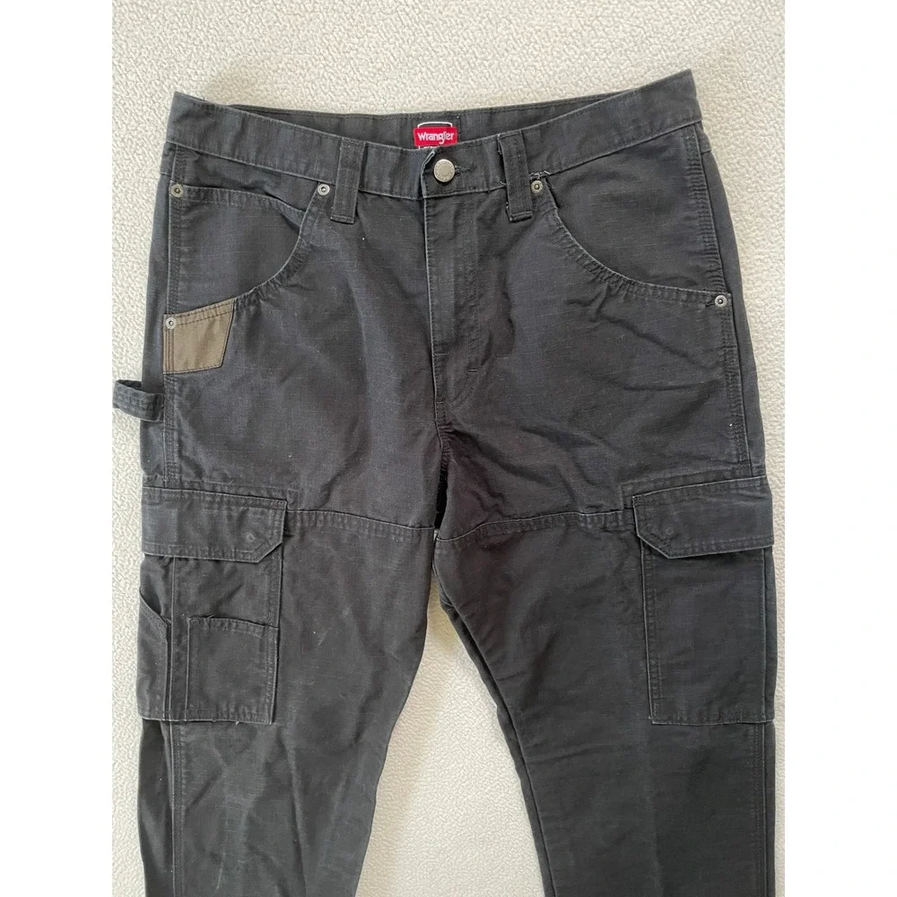 Wrangler Mens 32x32 Workwear Cargo Pants Black Ripstop Utility Pockets 10WMWR1BL